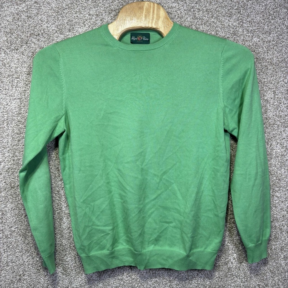 Alan Paine Sweater Mens EU 52 Green Cotton‎ Crewneck Knit Pullover Lightweight